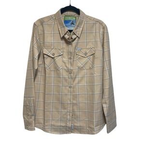 Dixxon Flannel Company Womens L Shirt The Canal Beige Plaid Windowpane